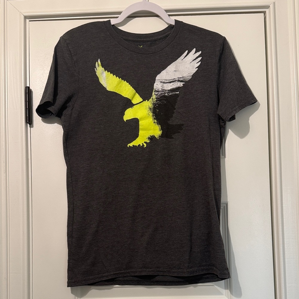 American Eagle Outfitters Gray Tee with Neon Yellow Logo